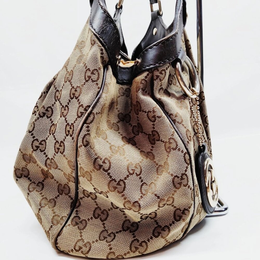 Auth GUCCI Sukey Tote Bag Hand Bag Brown Beige GG Canvas Leather - Picture 4 of 16